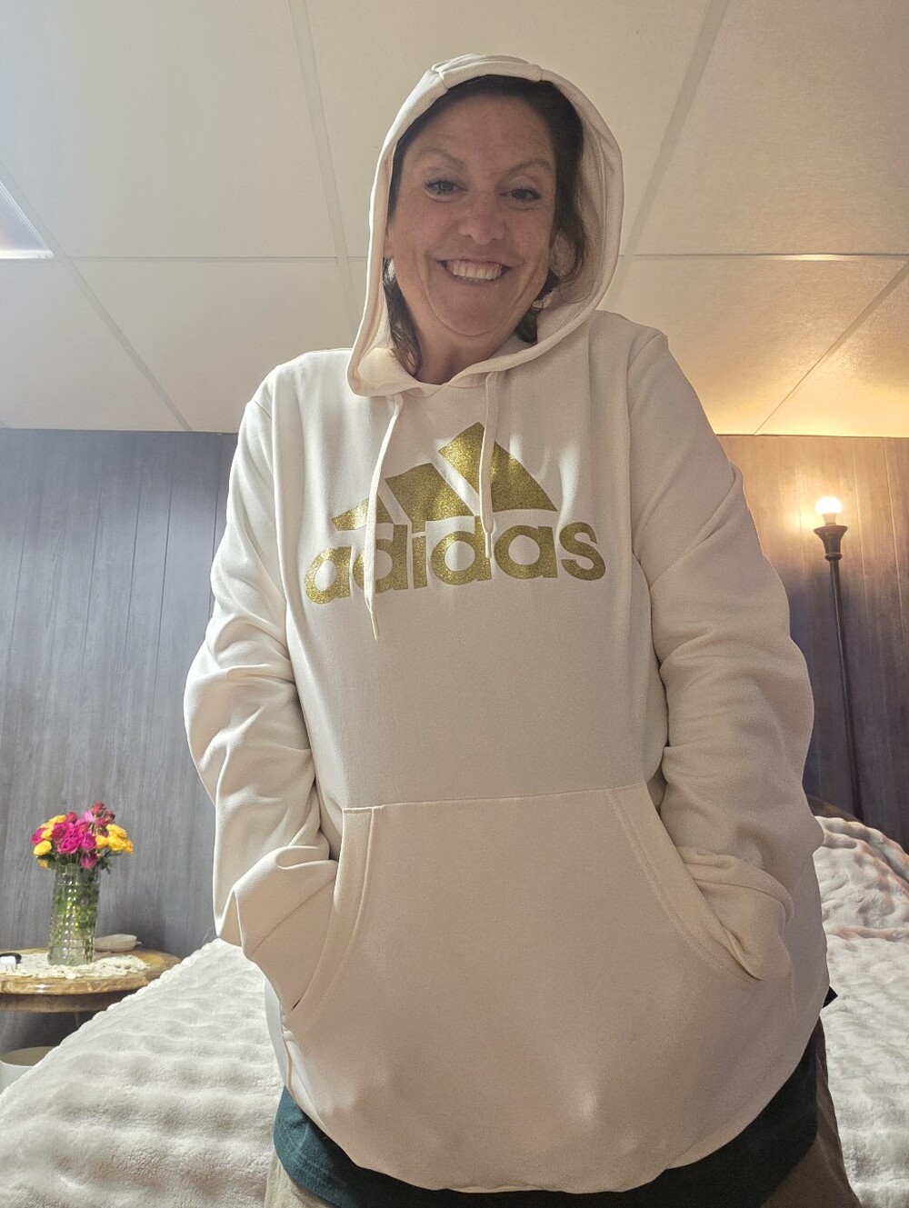 Adidas Cream Hoodie with Gold Logo